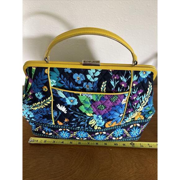 Vera Bradly Blue Purple Yellow Square Clasp Short Handle Purse. - Picture 2 of 14